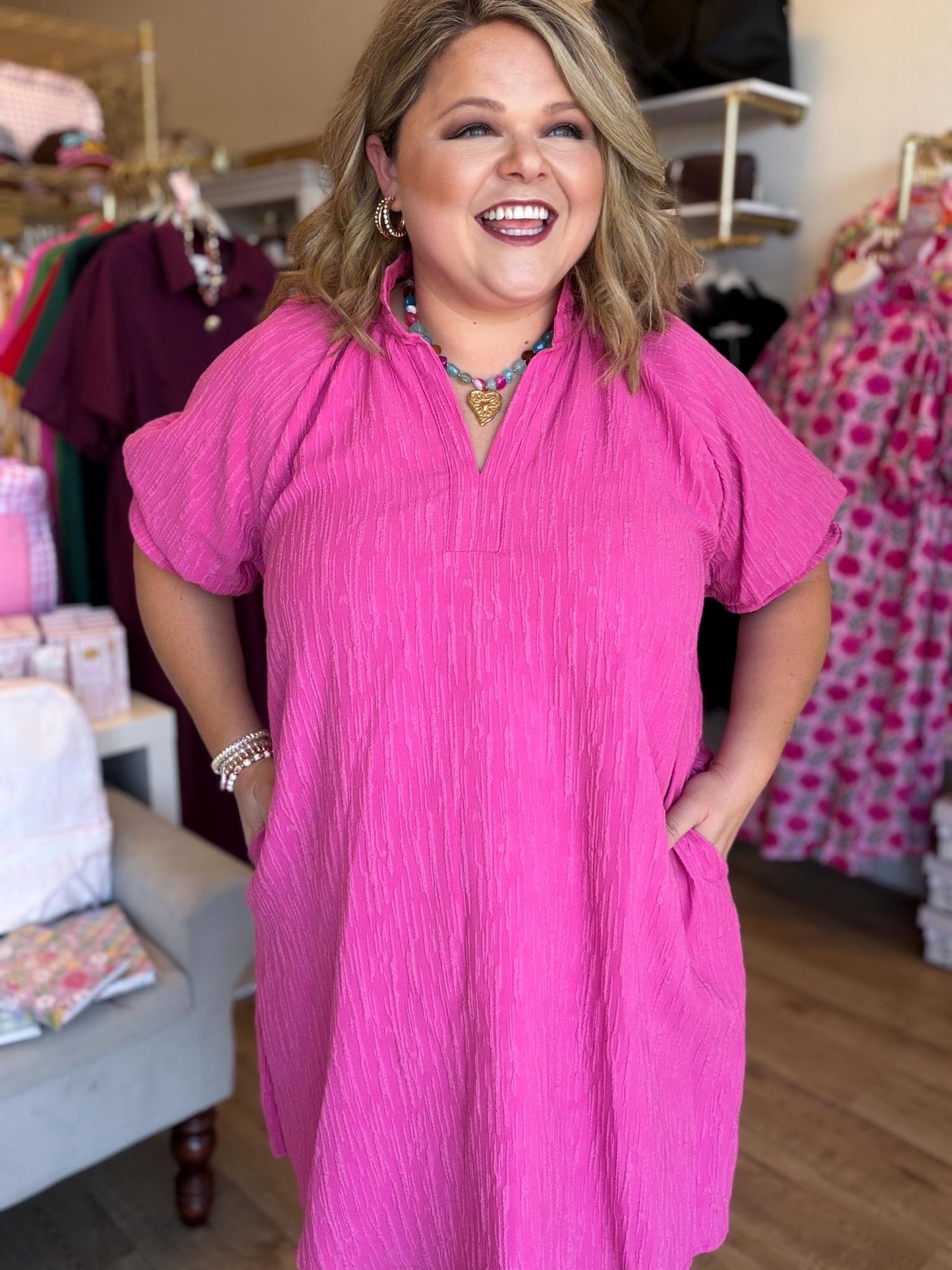 The Pink Moment Curvy Ruffled Shift Dress