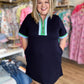 The Polished Edge Curvy Navy Contrast Trim Casual Dress