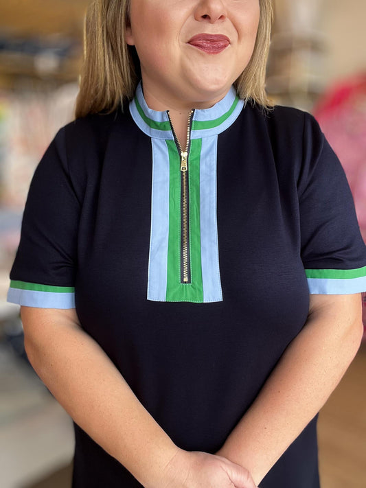 The Polished Edge Curvy Navy Contrast Trim Casual Dress