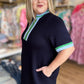 The Polished Edge Curvy Navy Contrast Trim Casual Dress