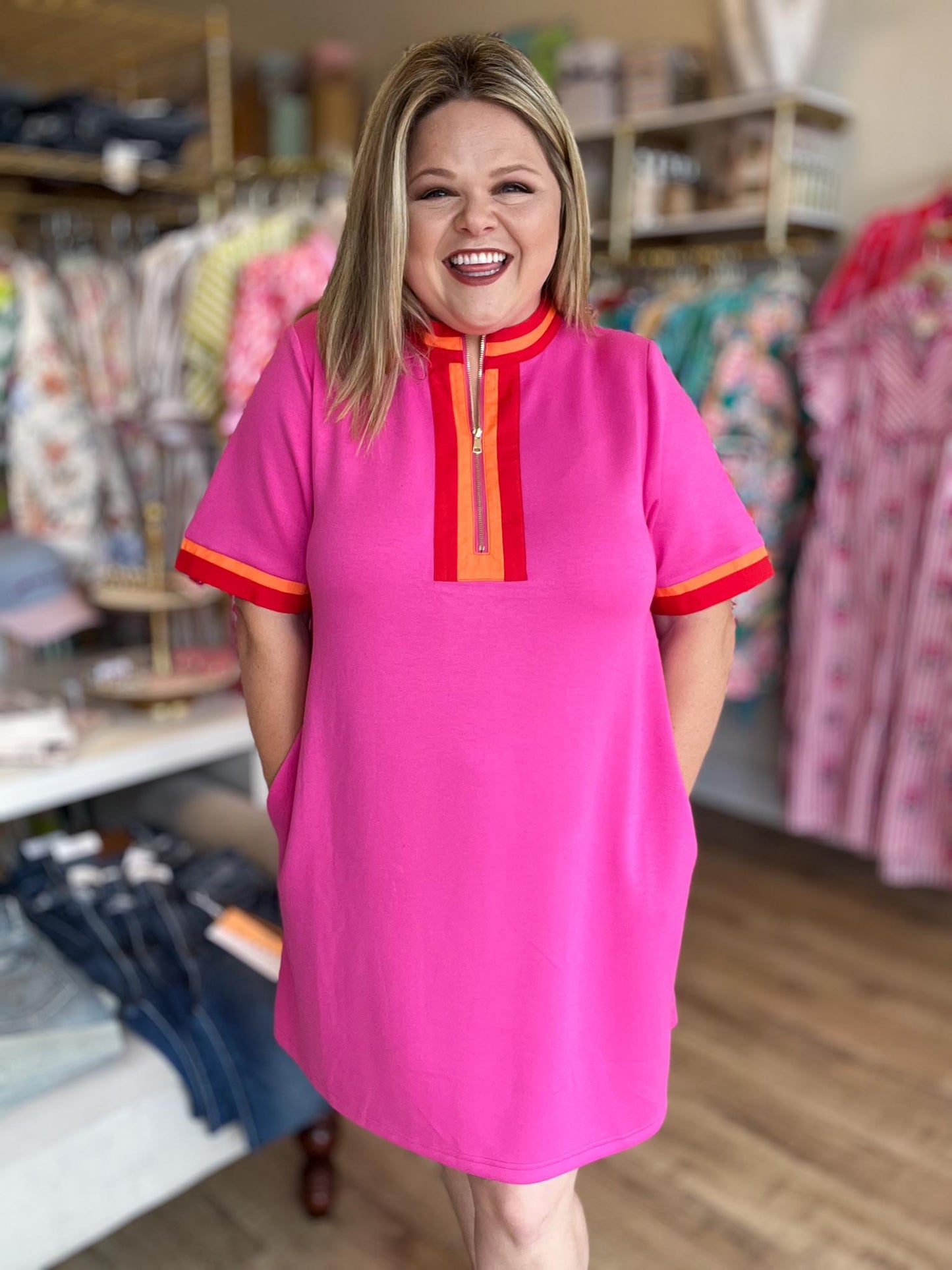 The Polished Edge Curvy Pink Contrast Trim Casual Dress