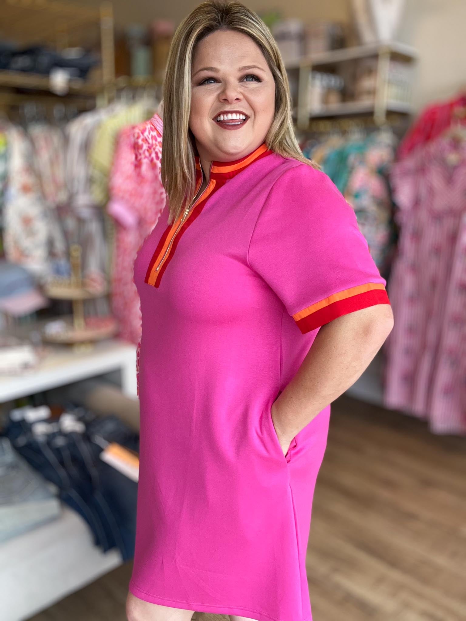 The Polished Edge Curvy Pink Contrast Trim Casual Dress XL