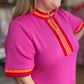 The Polished Edge Curvy Pink Contrast Trim Casual Dress