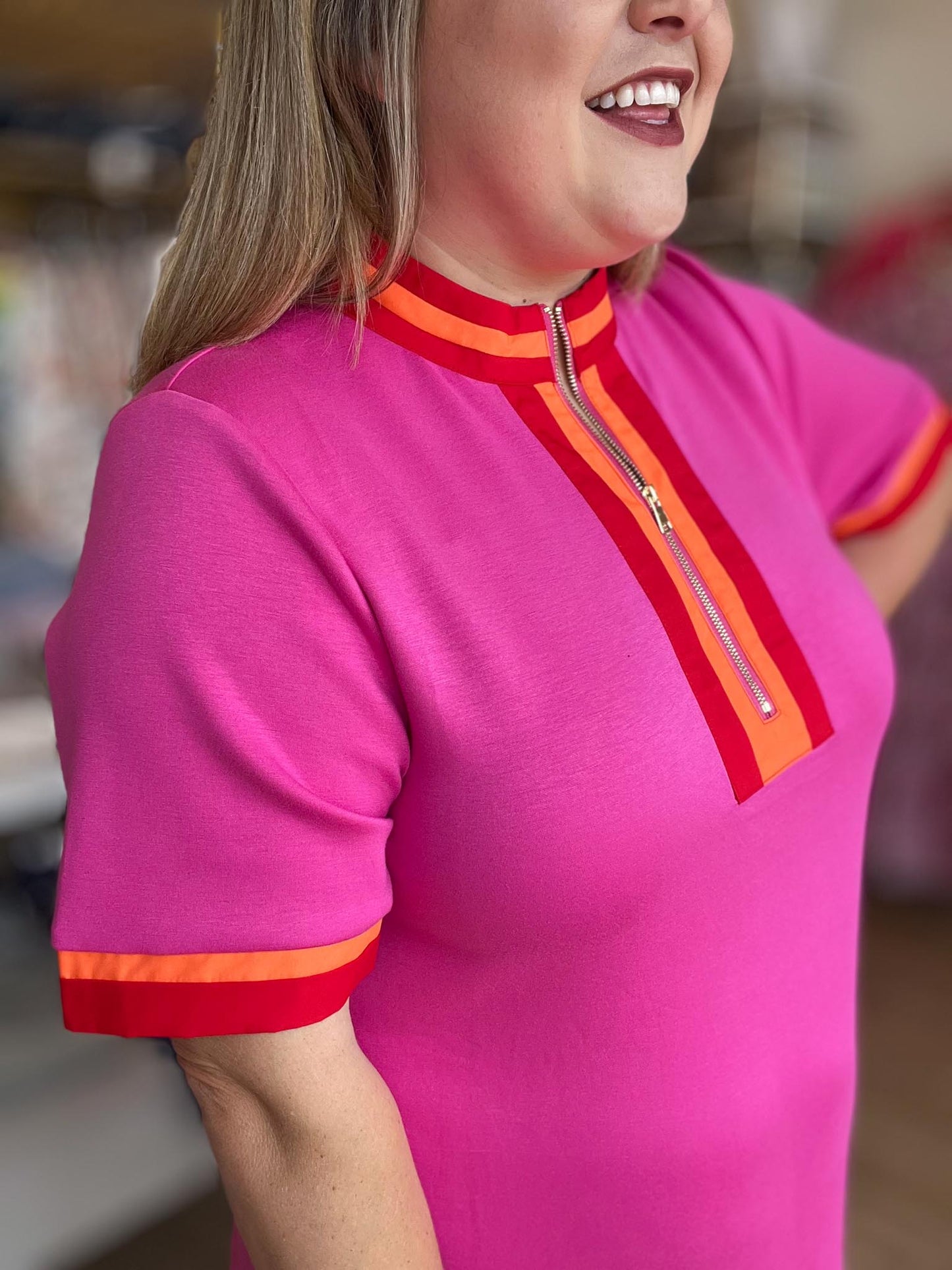 The Polished Edge Curvy Pink Contrast Trim Casual Dress
