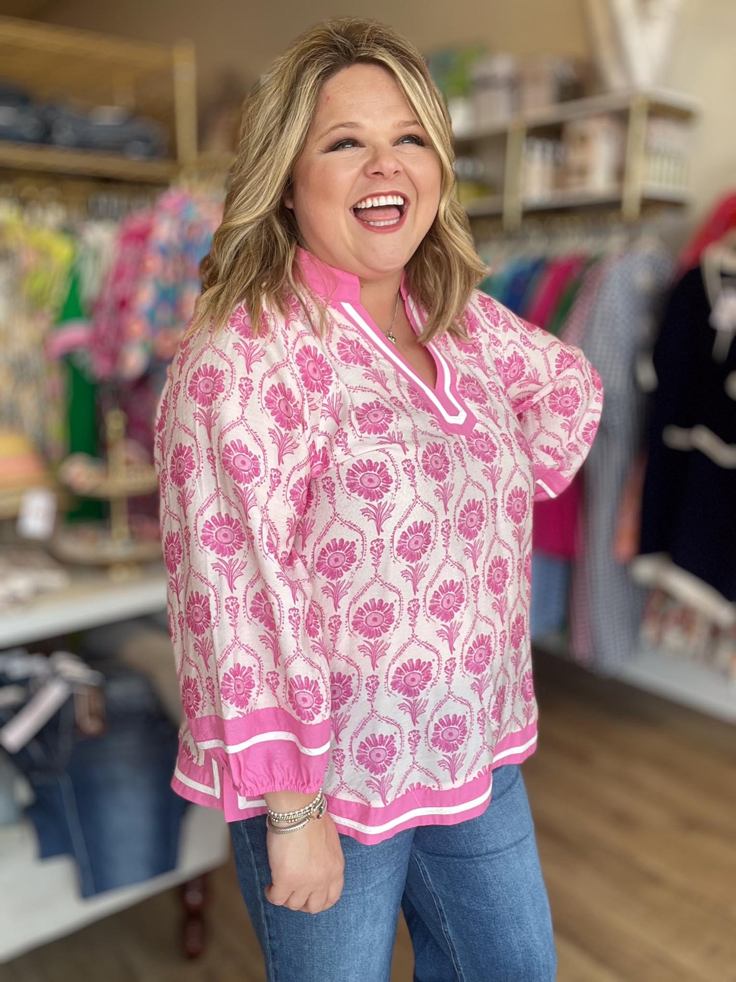 The Sweet Life Curvy Pink & White Top