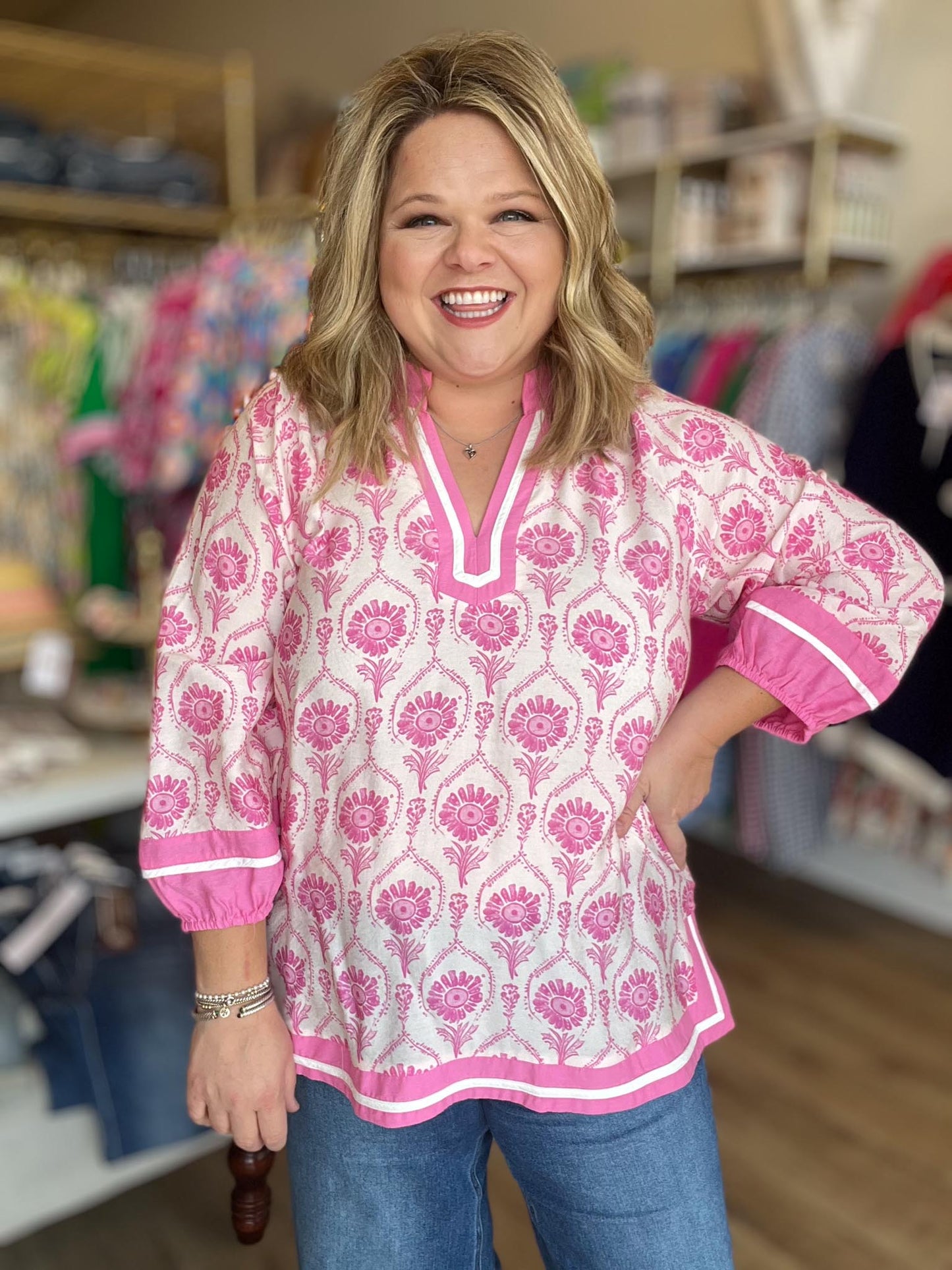 The Sweet Life Curvy Pink & White Top