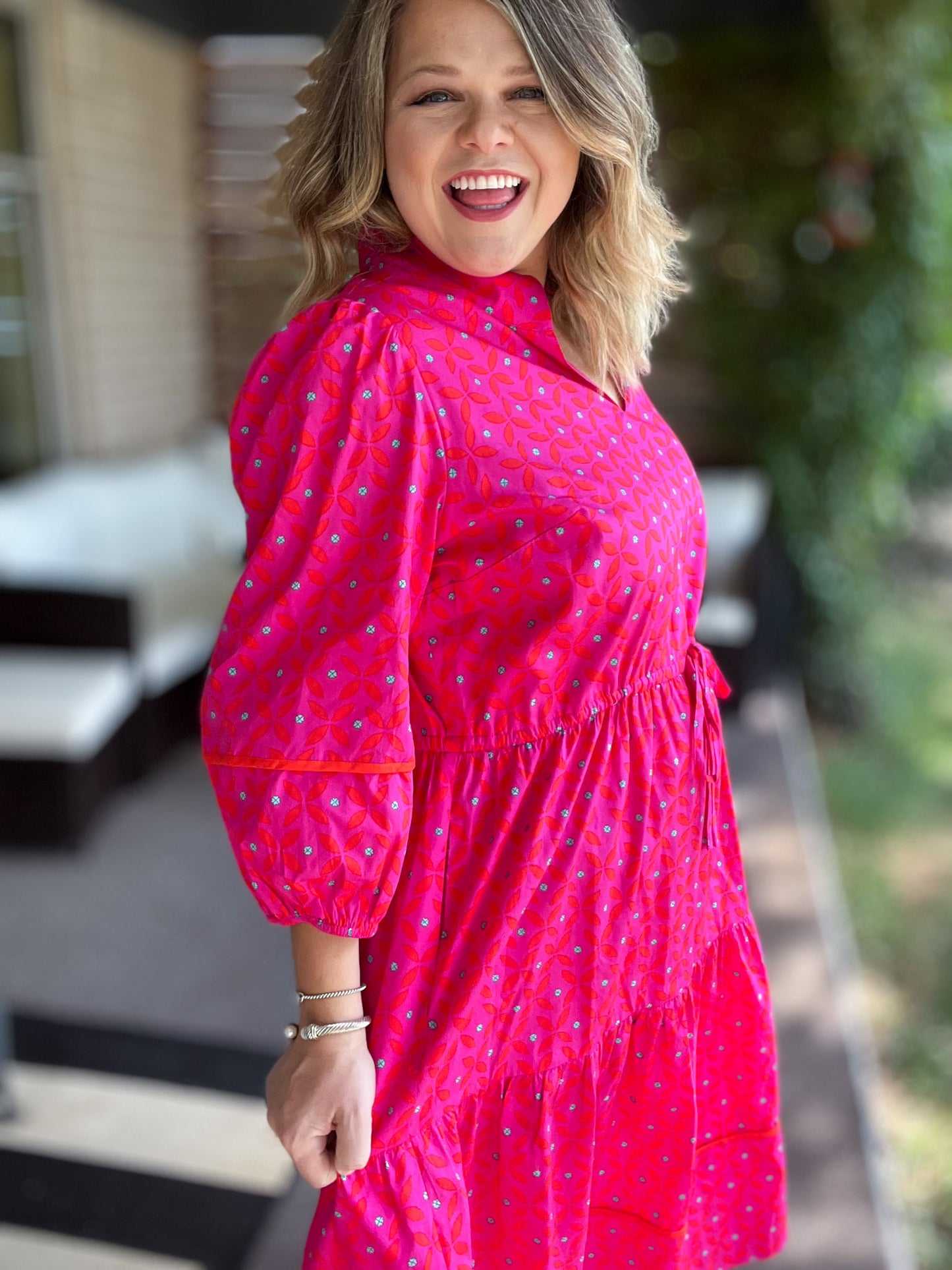 Think Pink Plus-Size Geo Floral Midi Dress