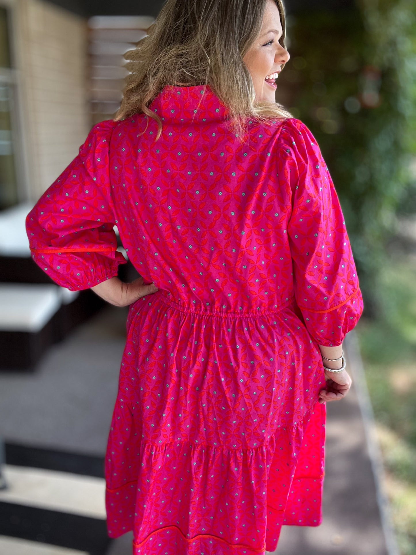 Think Pink Plus-Size Geo Floral Midi Dress