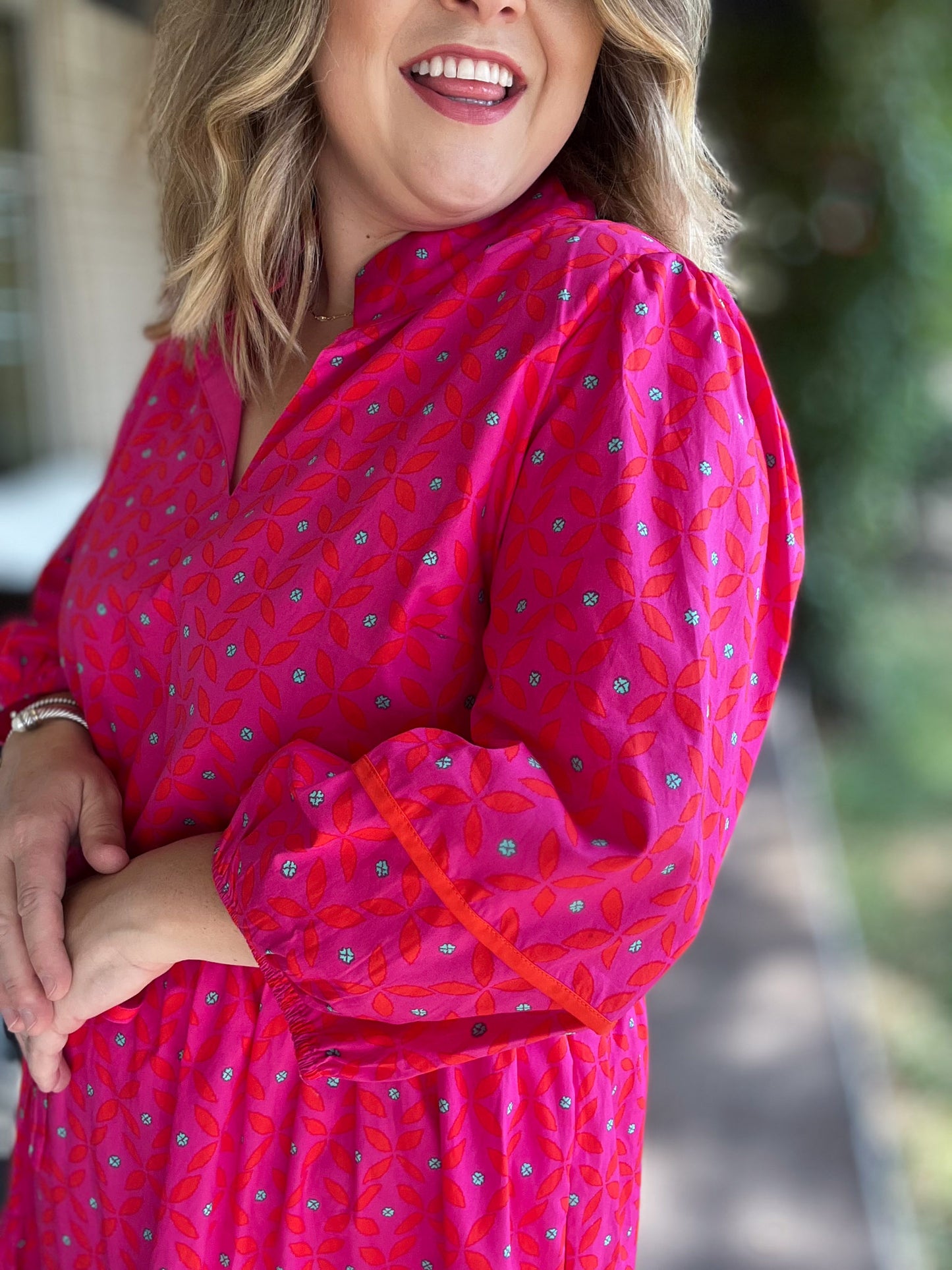 Think Pink Plus-Size Geo Floral Midi Dress