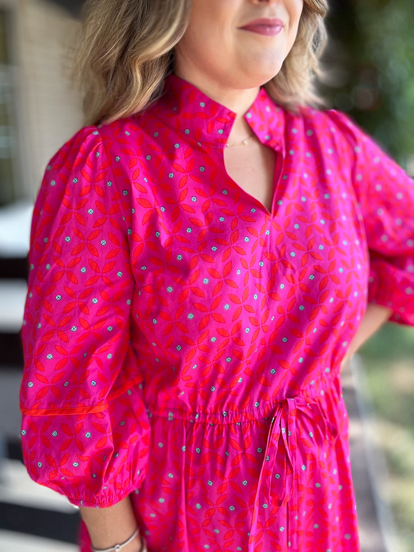 Think Pink Plus-Size Geo Floral Midi Dress