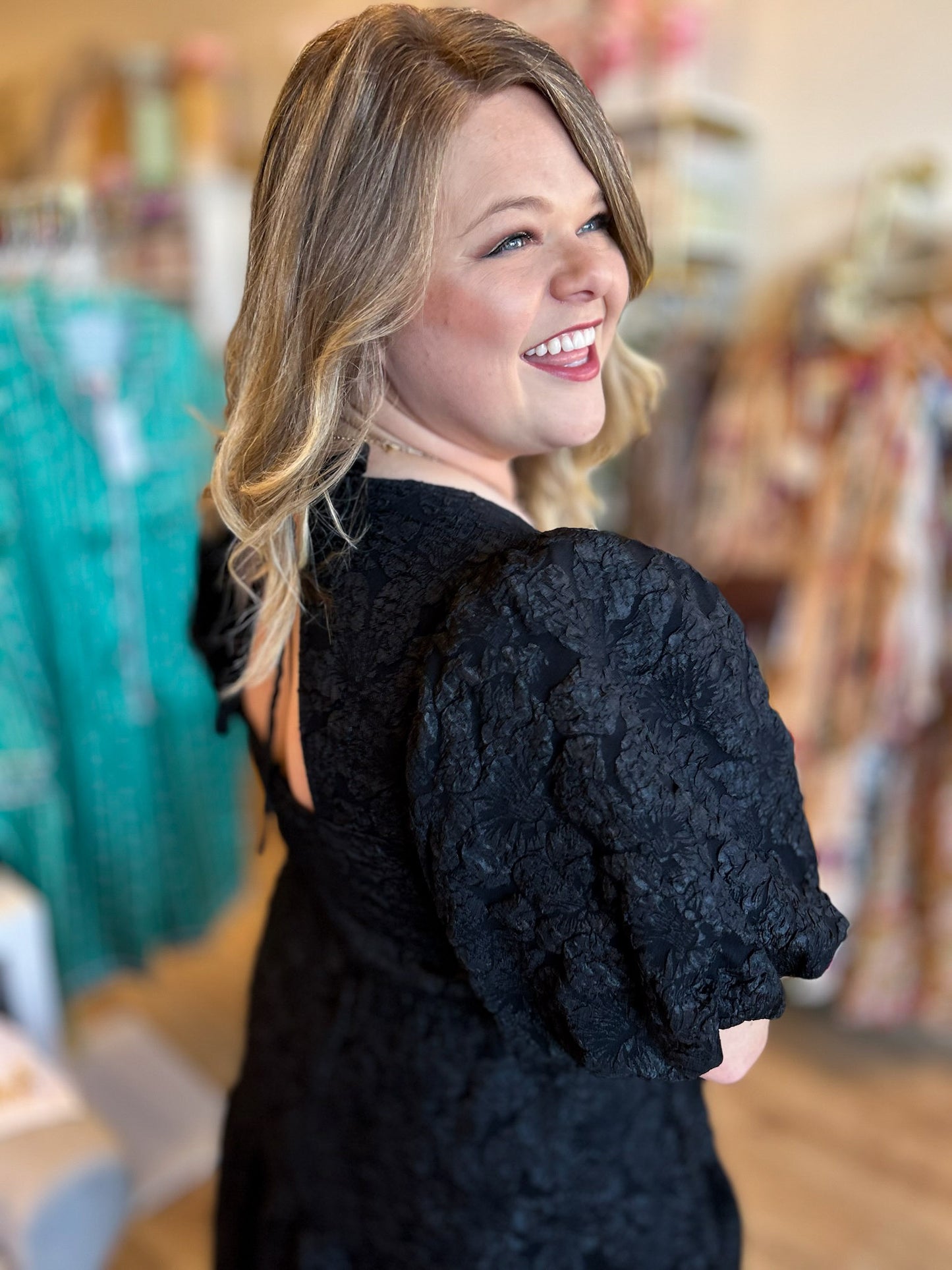This Christmas Plus-Size Black Jacquard Dress