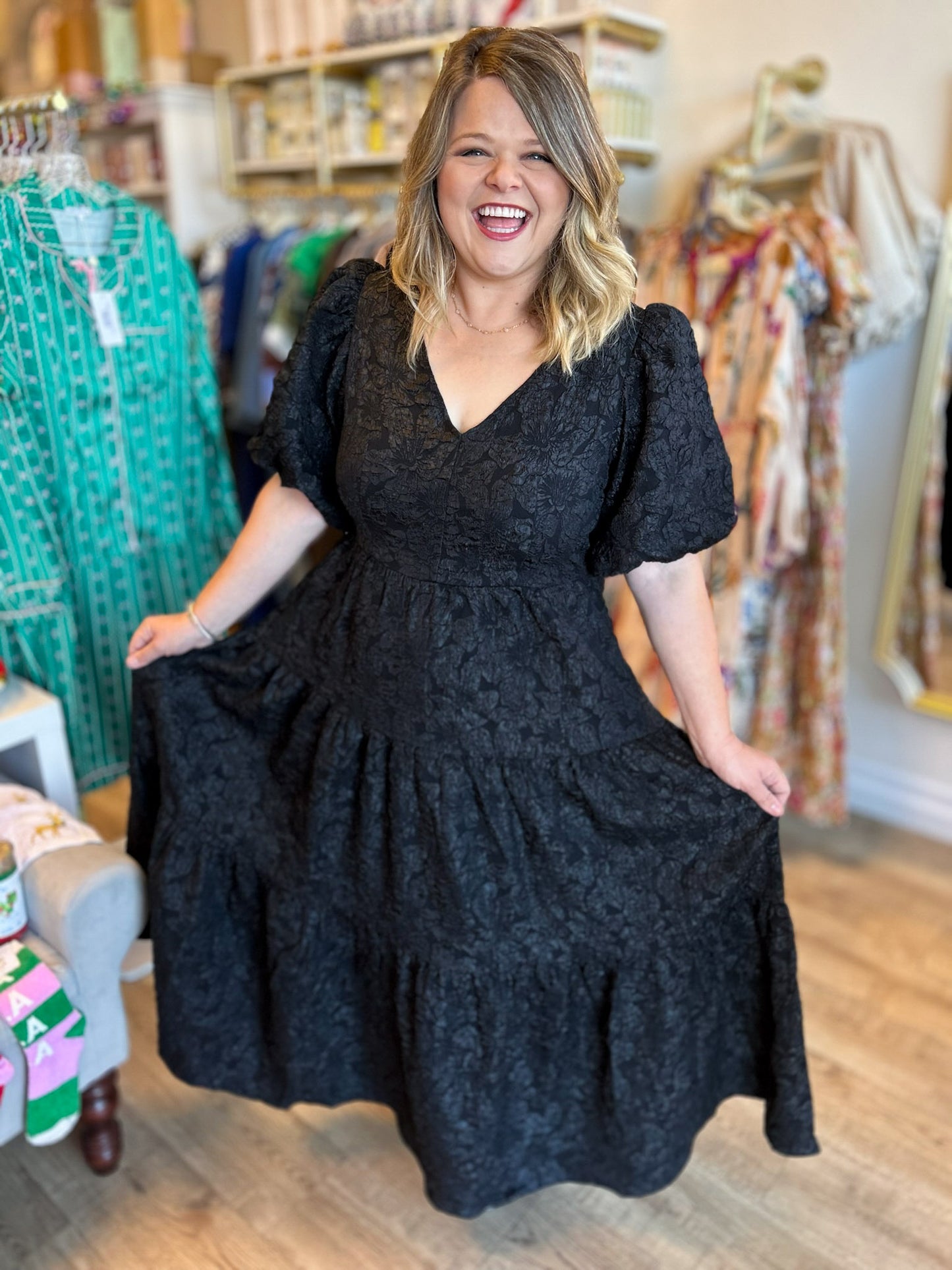 This Christmas Plus-Size Black Jacquard Dress