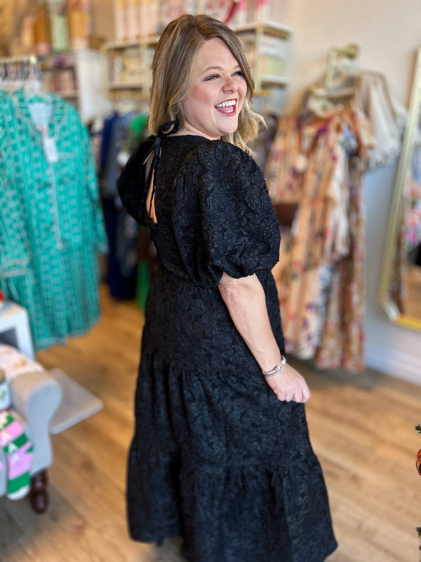 This Christmas Plus-Size Black Jacquard Dress