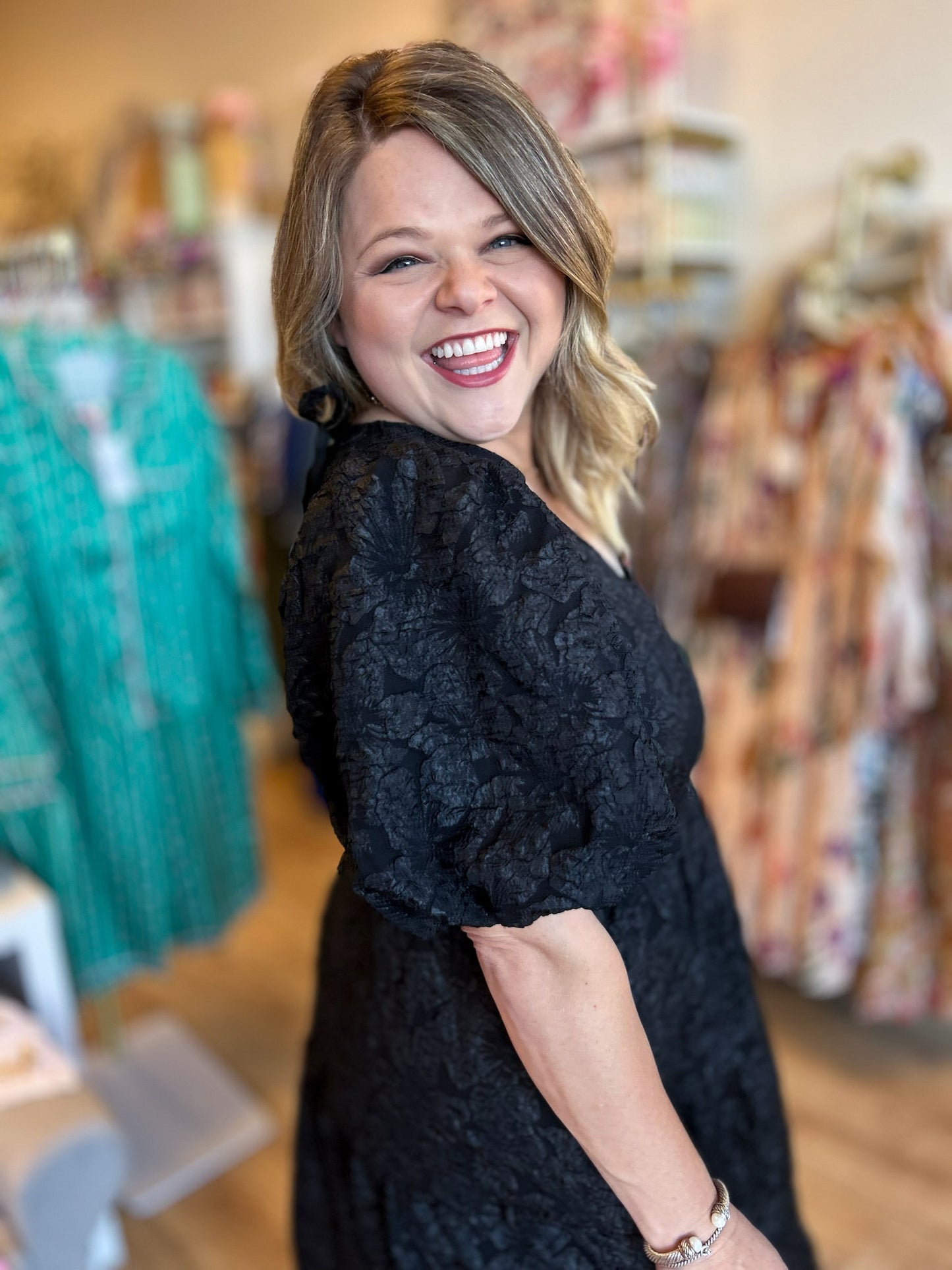 This Christmas Plus-Size Black Jacquard Dress