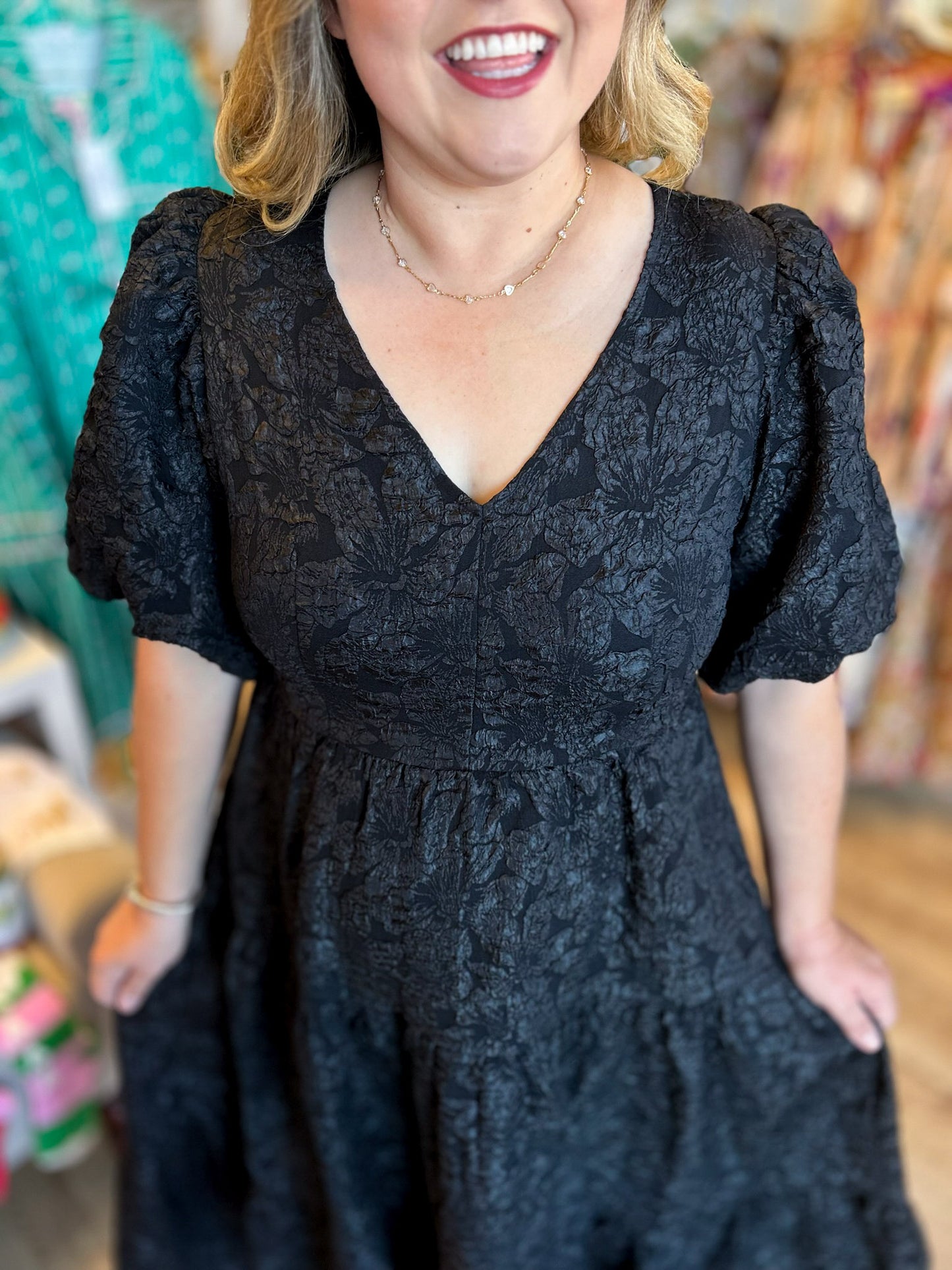 This Christmas Plus-Size Black Jacquard Dress