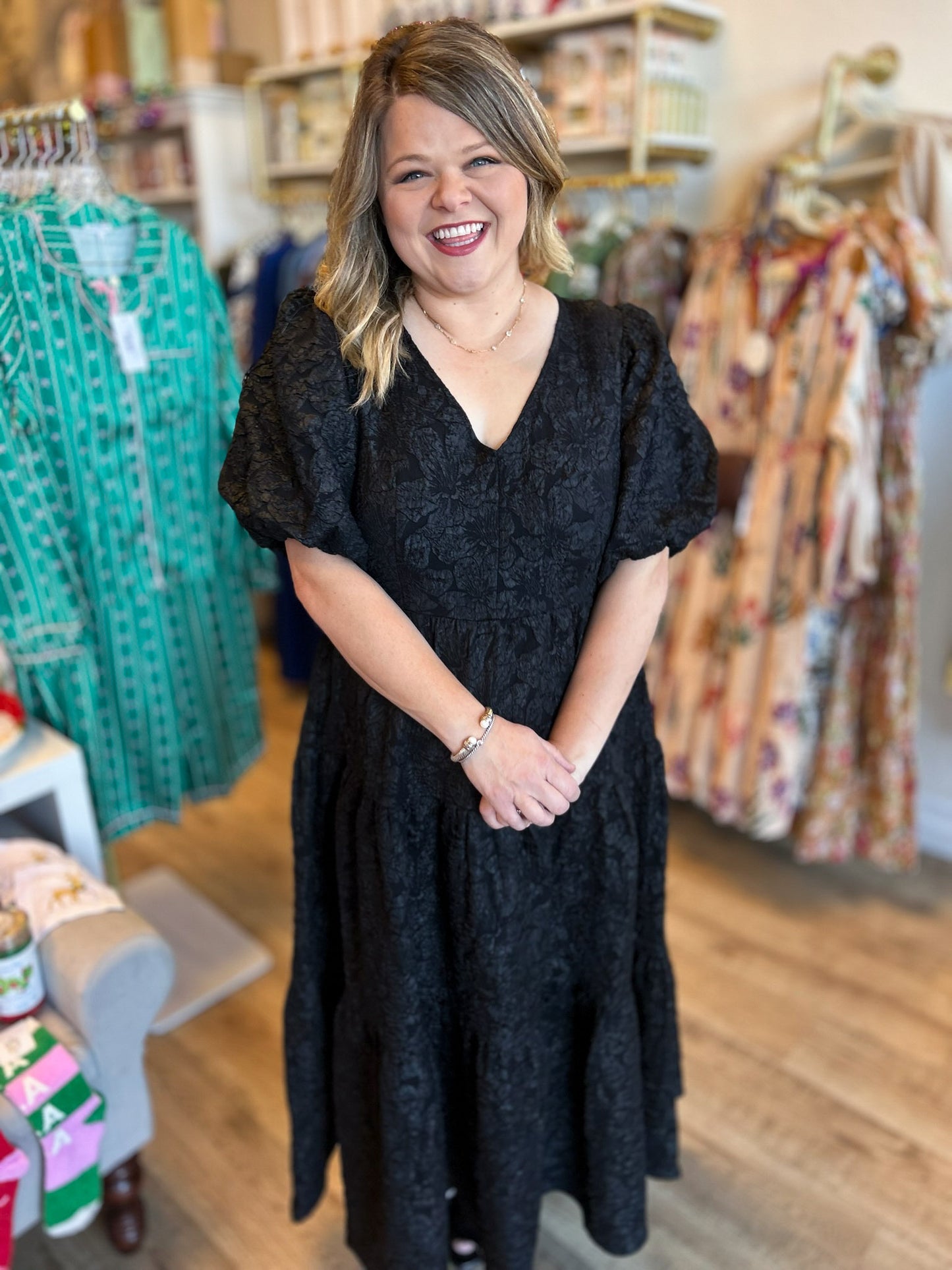 This Christmas Plus-Size Black Jacquard Dress