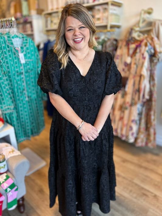 This Christmas Plus-Size Black Jacquard Dress