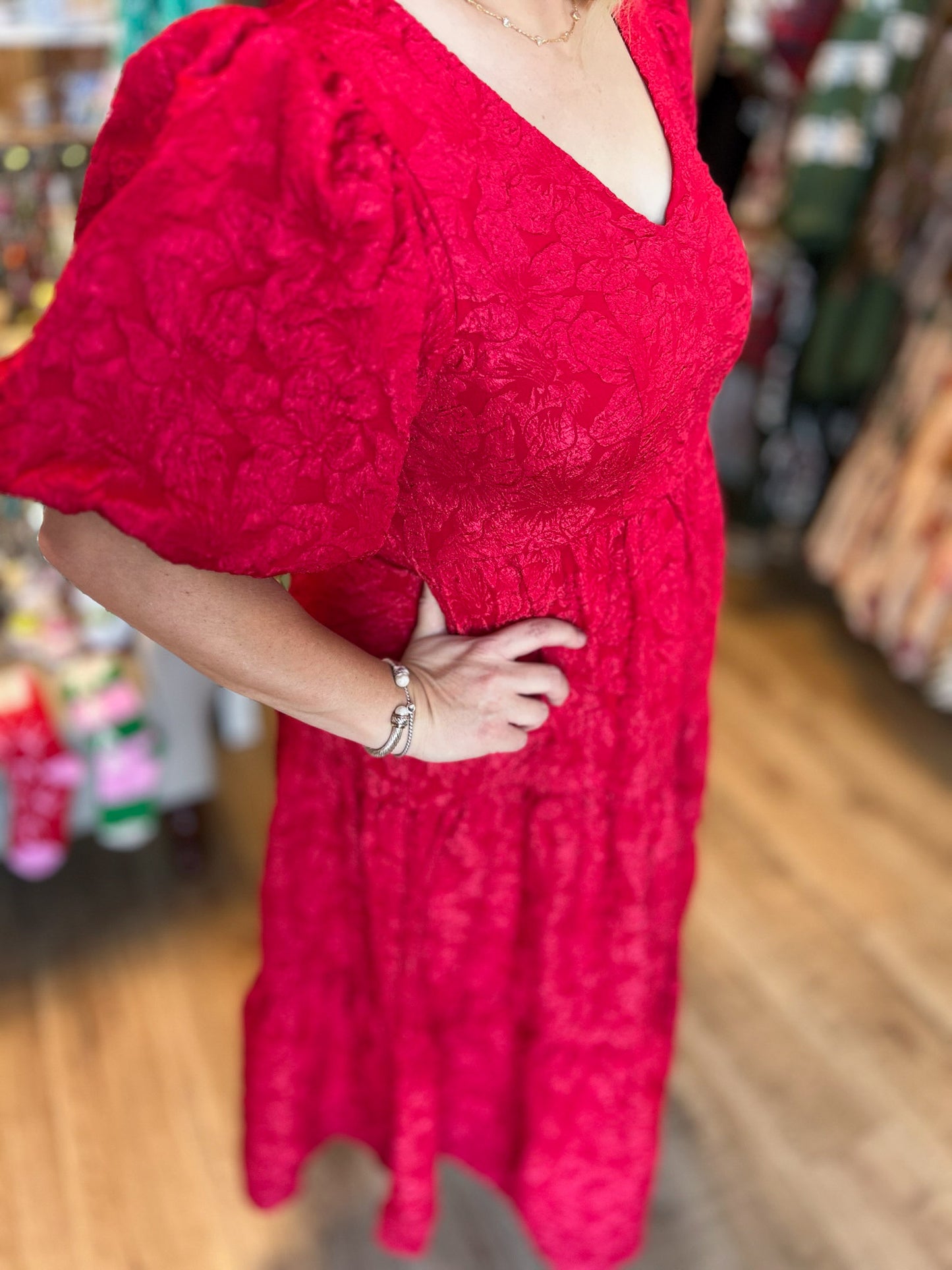 This Christmas Plus-Size Red Jacquard Dress