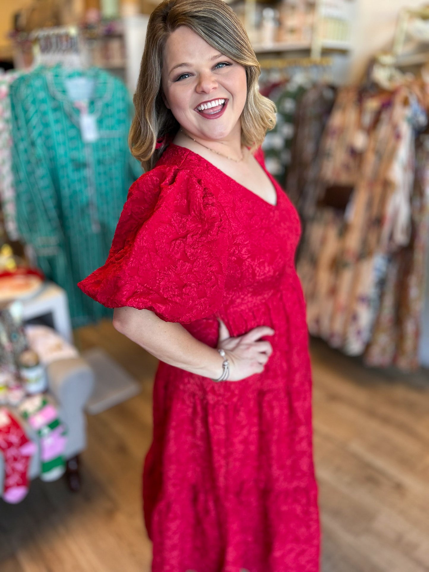 This Christmas Plus-Size Red Jacquard Dress