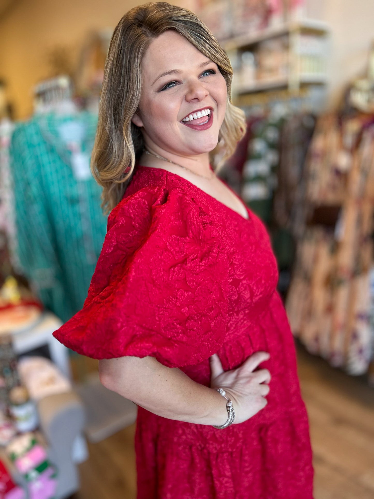 This Christmas Plus-Size Red Jacquard Dress