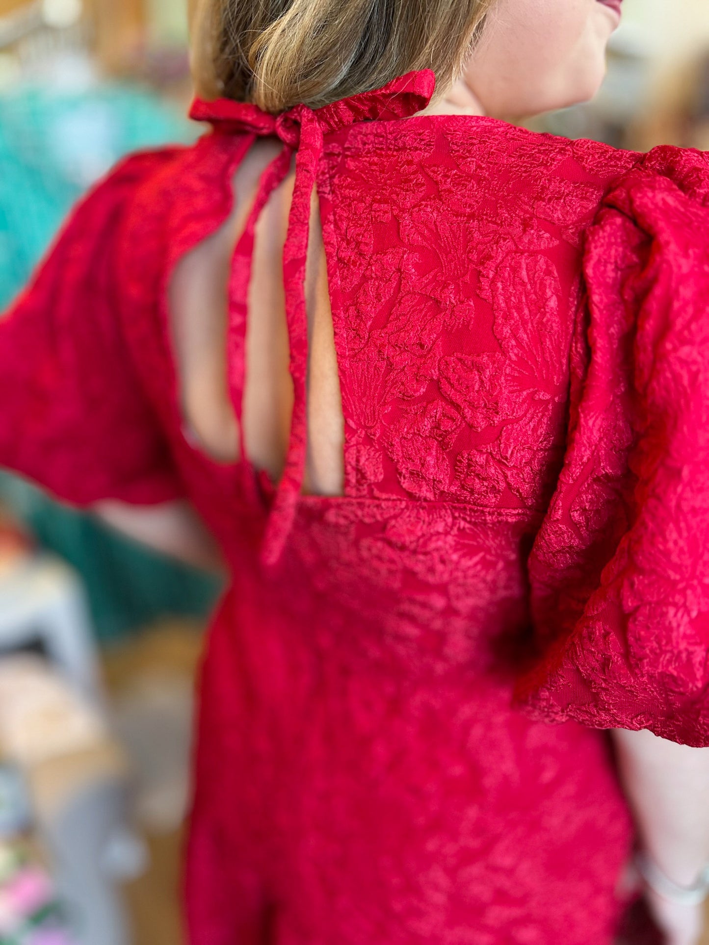 This Christmas Plus-Size Red Jacquard Dress