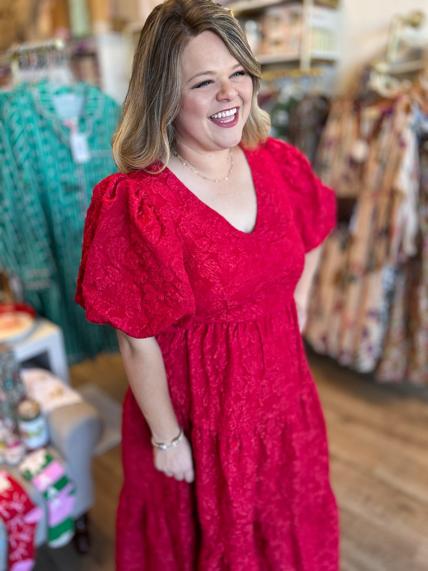 This Christmas Plus-Size Red Jacquard Dress