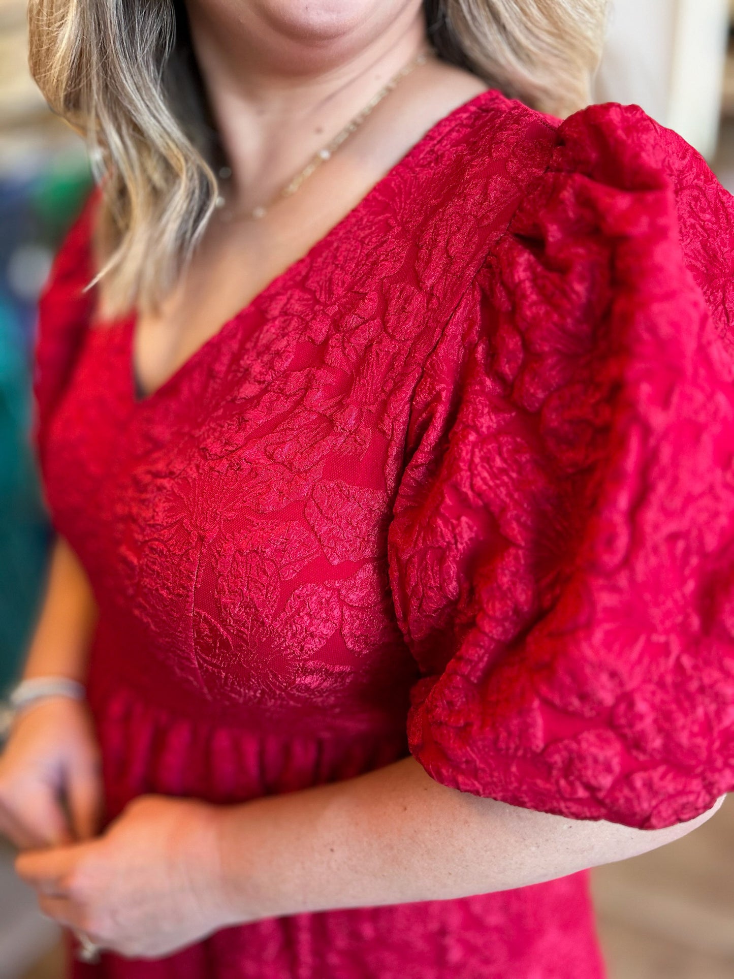This Christmas Plus-Size Red Jacquard Dress