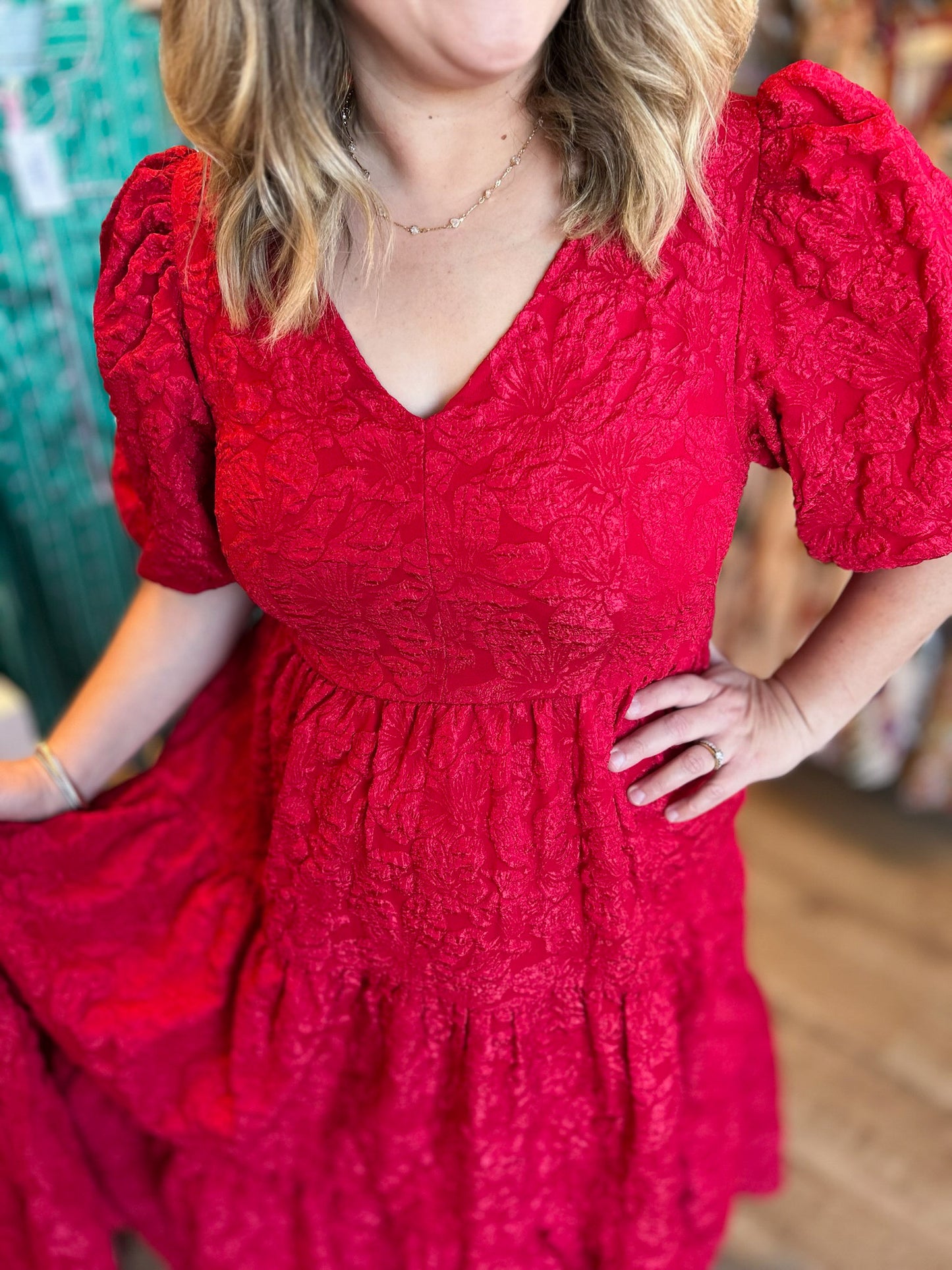 This Christmas Plus-Size Red Jacquard Dress