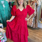 This Christmas Plus-Size Red Jacquard Dress