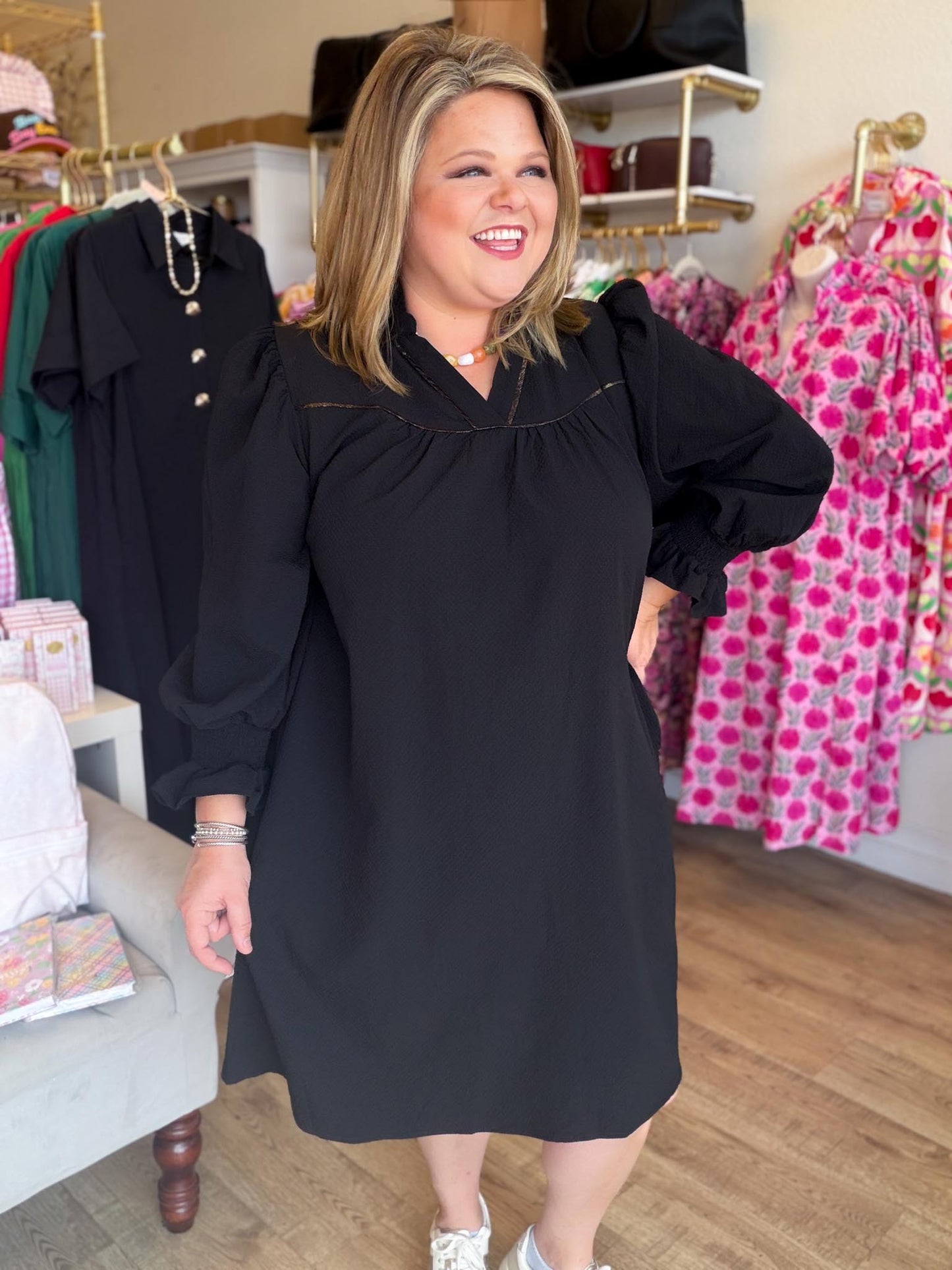 Timeless Autumn Curvy Black Long Sleeve Mini Dress