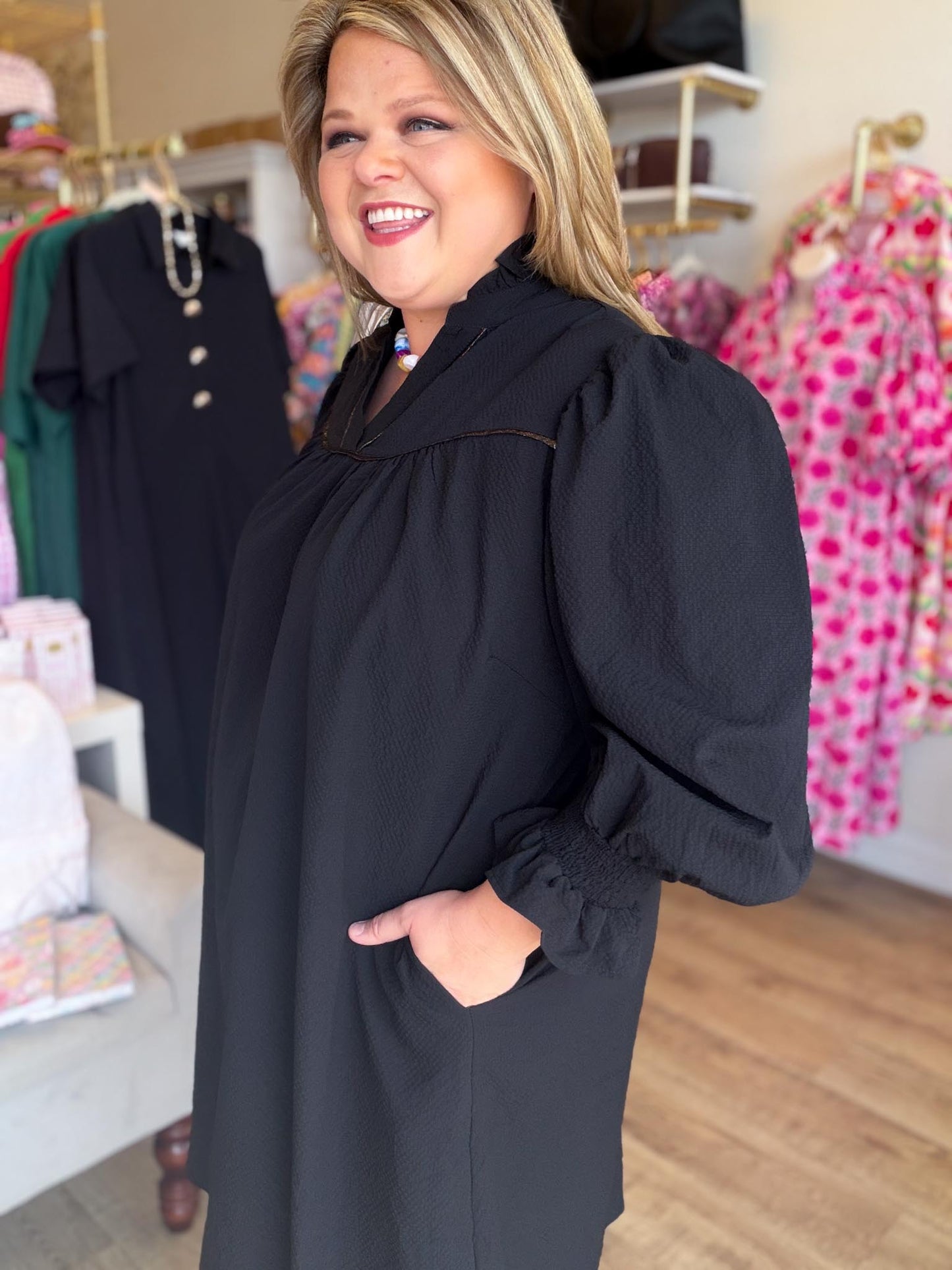 Timeless Autumn Curvy Black Long Sleeve Mini Dress