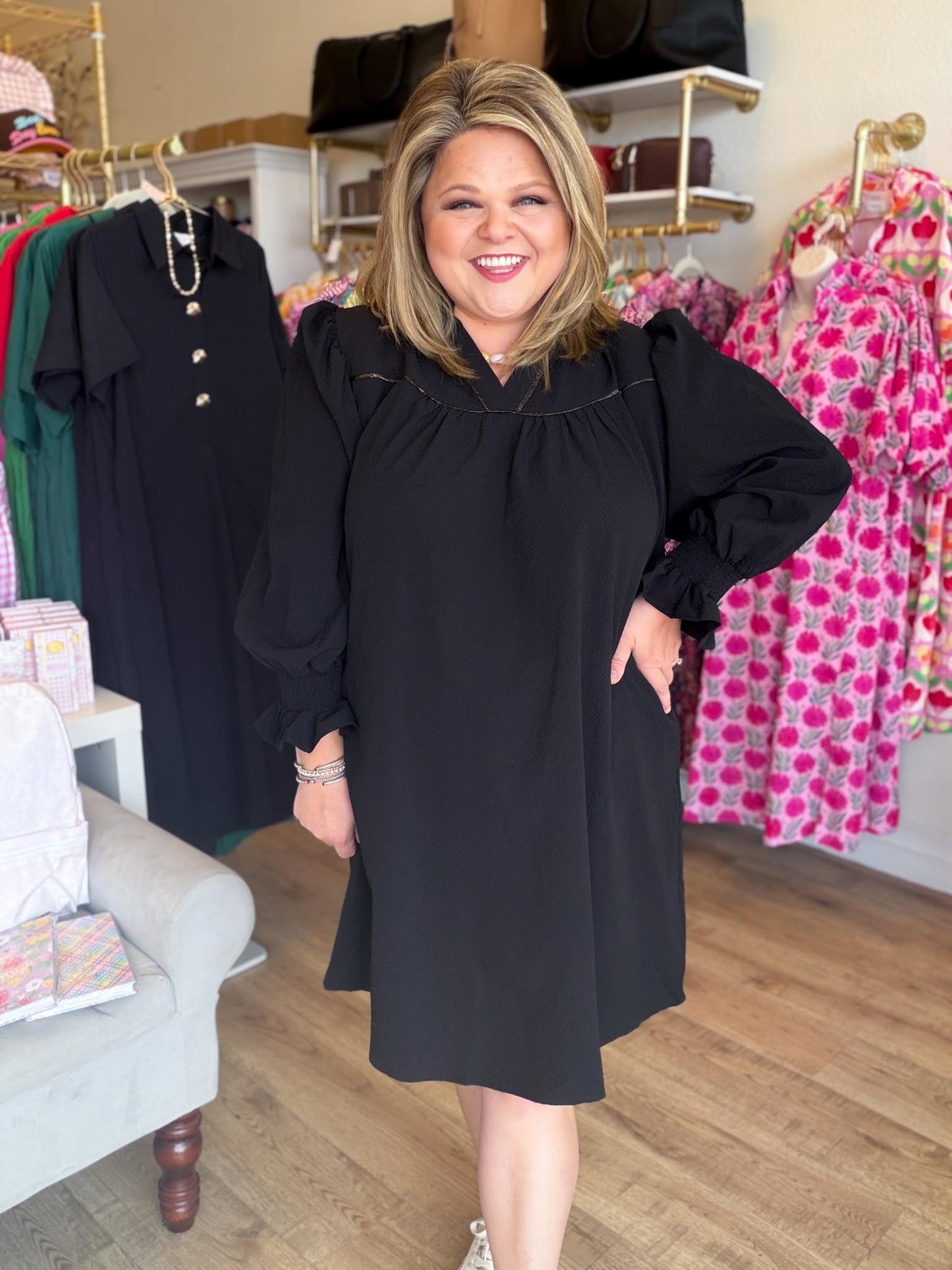 Timeless Autumn Curvy Black Long Sleeve Mini Dress