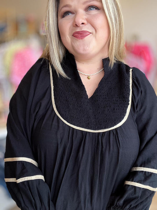 Timeless Touch Curvy Black Balloon Sleeve Top