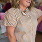 Timeless in Tan Plus-Size Beige Stripe Button Top