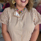Timeless in Tan Plus-Size Beige Stripe Button Top