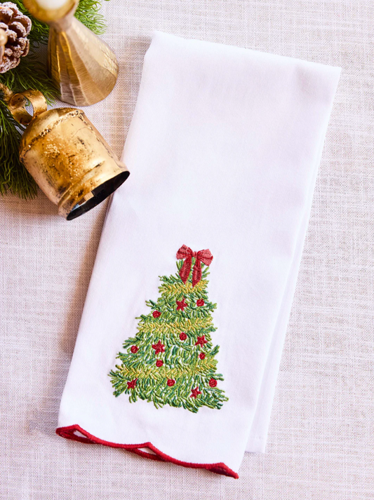 Traditional Tree Embroidered Tea Towel