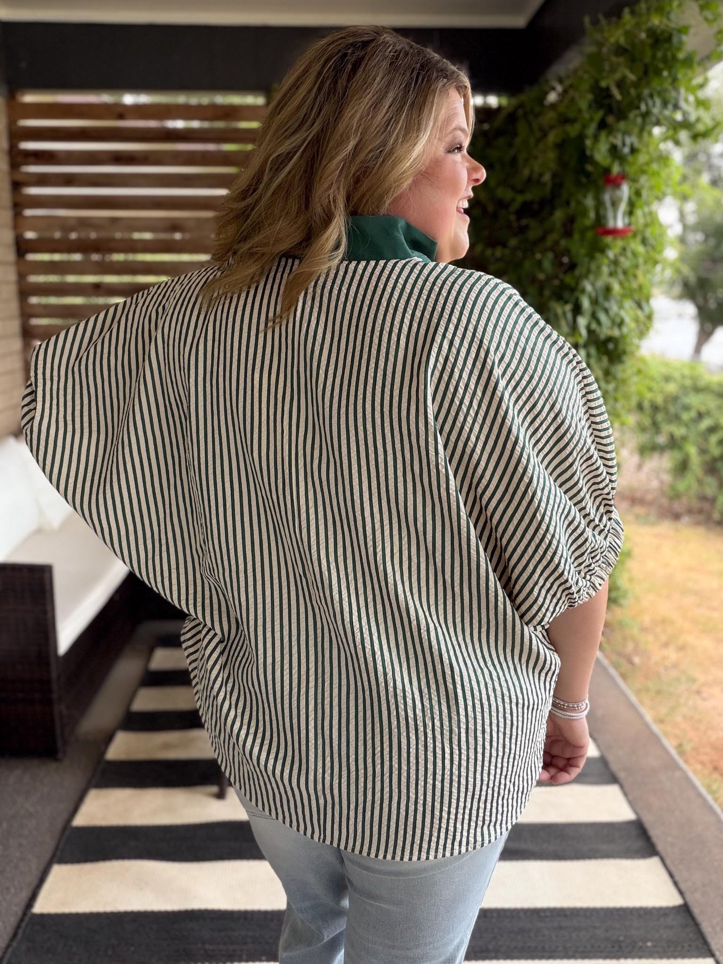 Trending into Fall Curvy Green Dolman Stripe Top