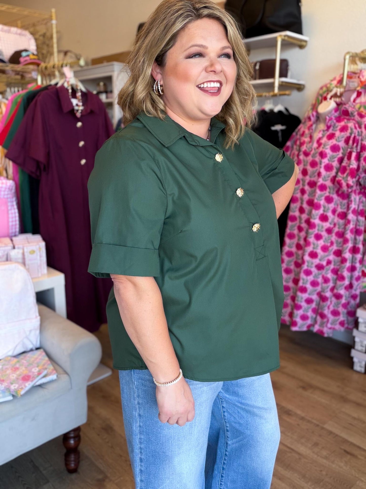 Très Belle Curvy Army Green Blouse