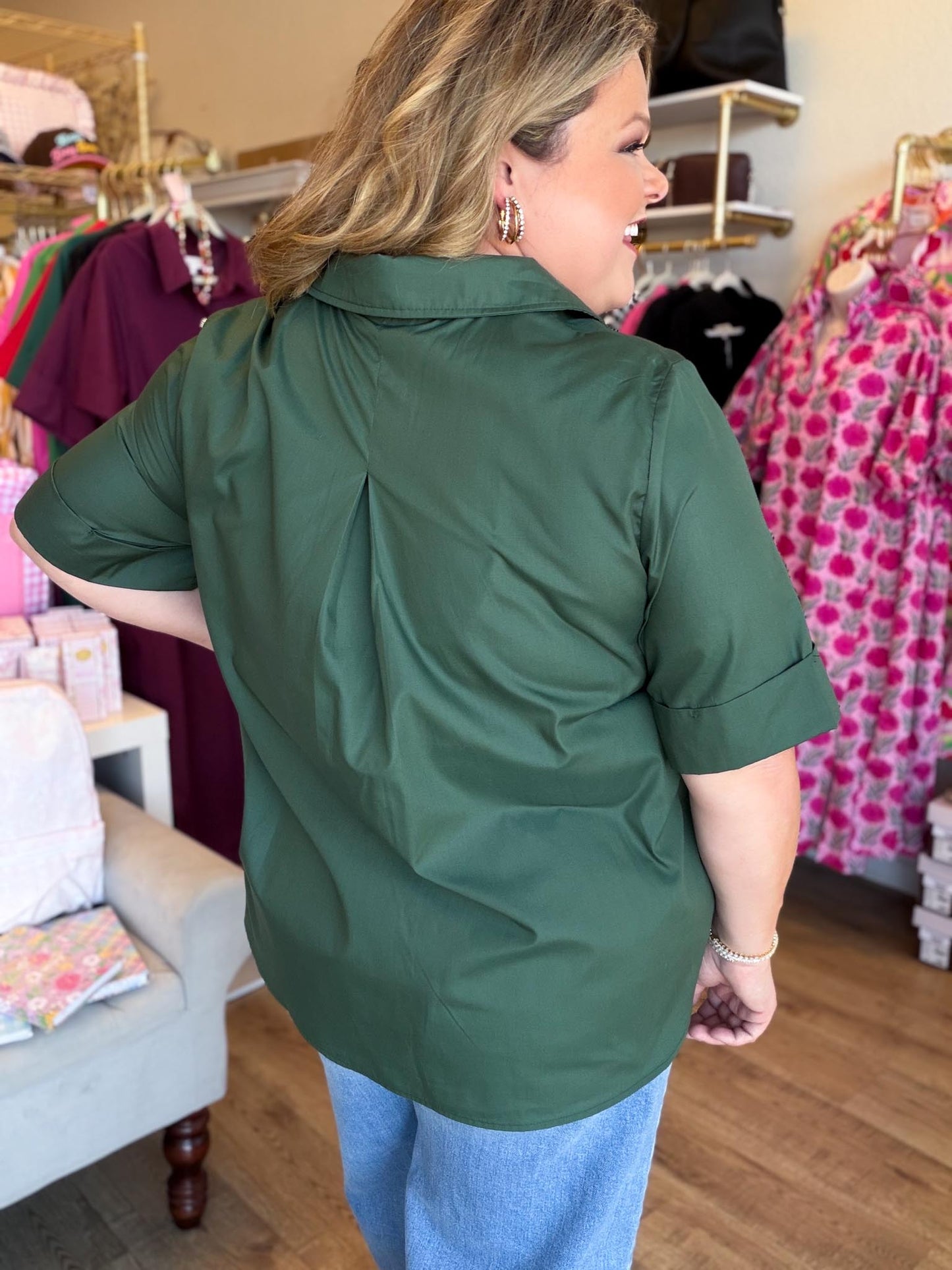 Très Belle Curvy Army Green Blouse