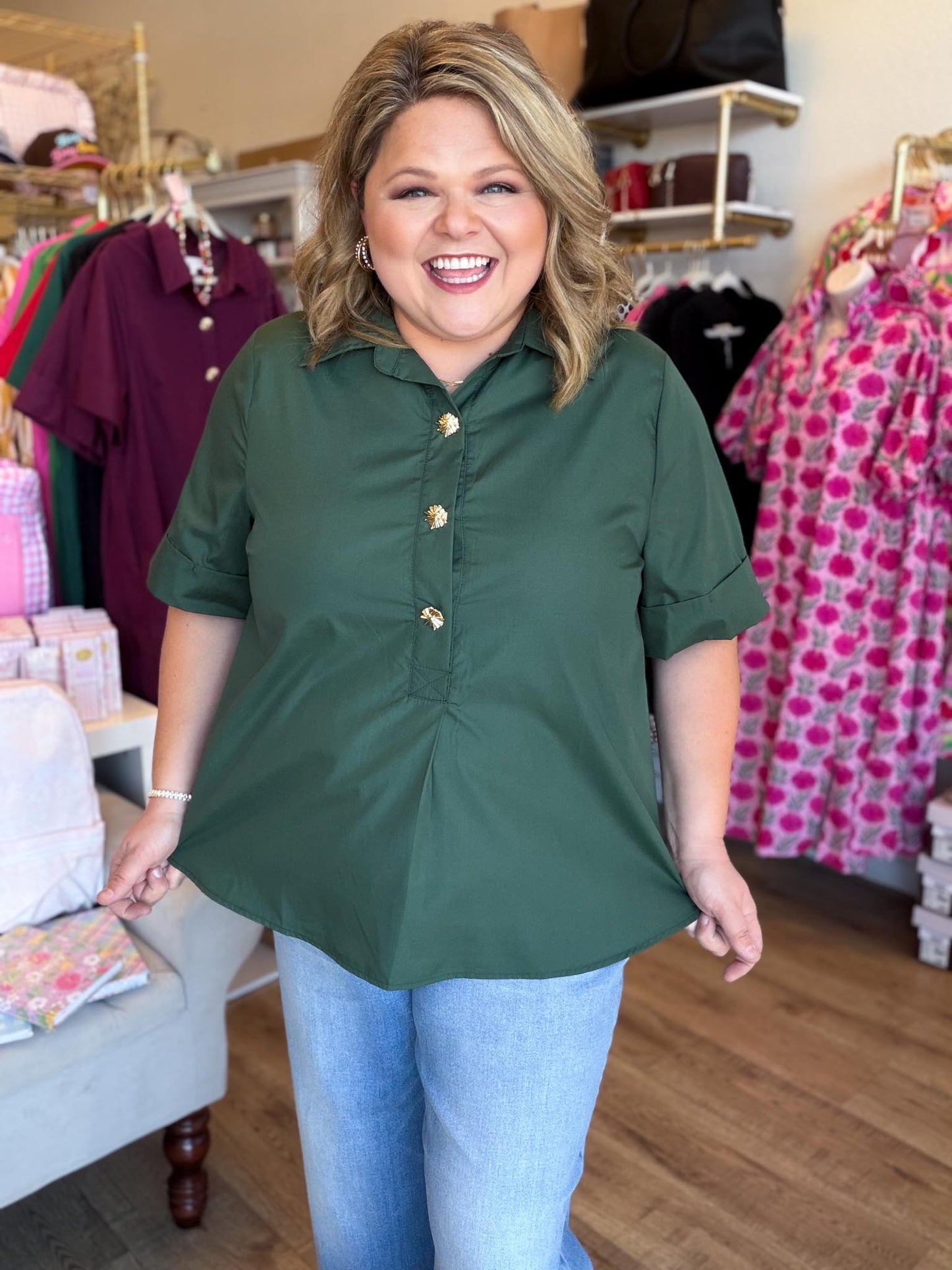 Très Belle Curvy Army Green Blouse