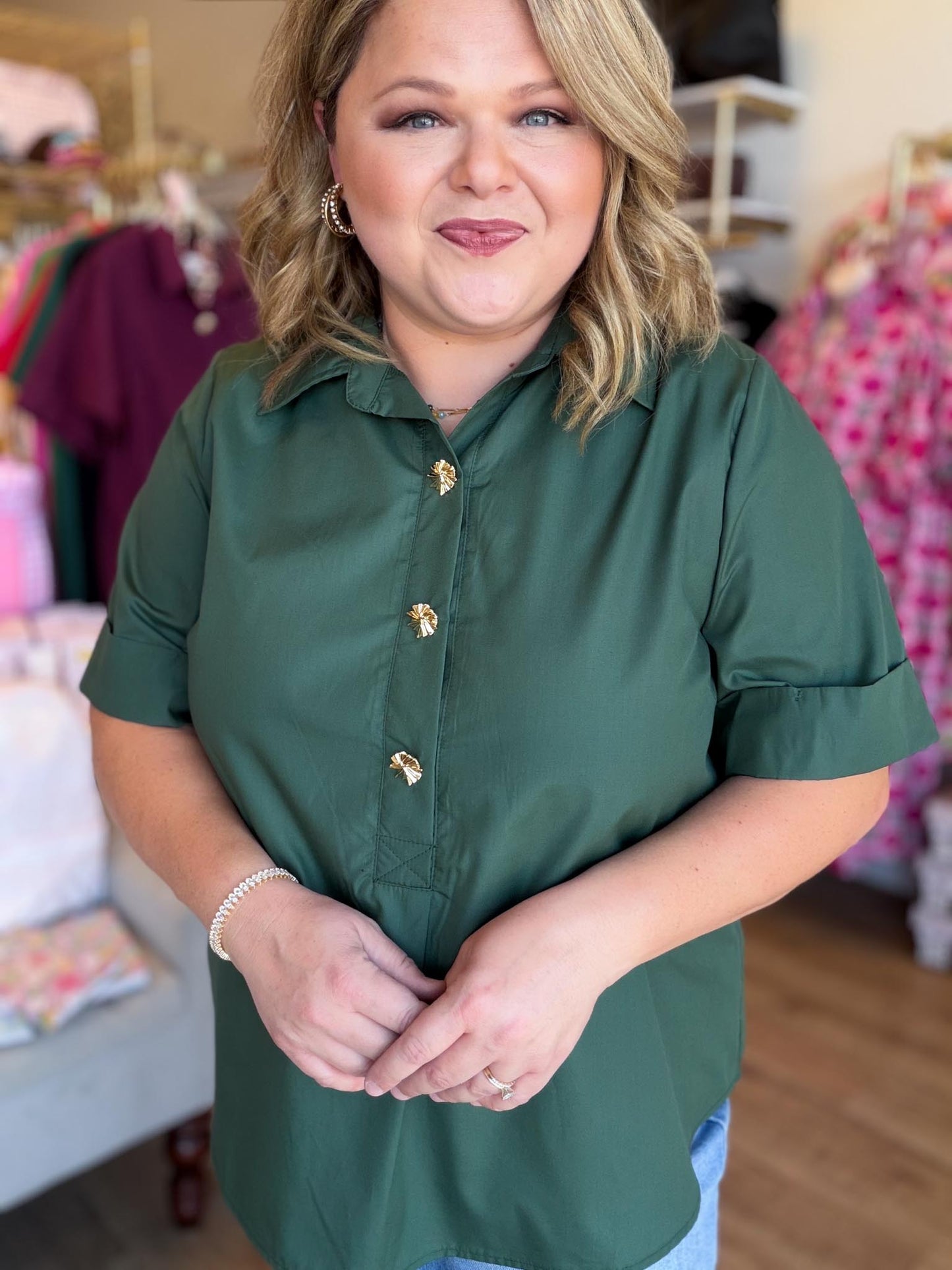 Très Belle Curvy Army Green Blouse