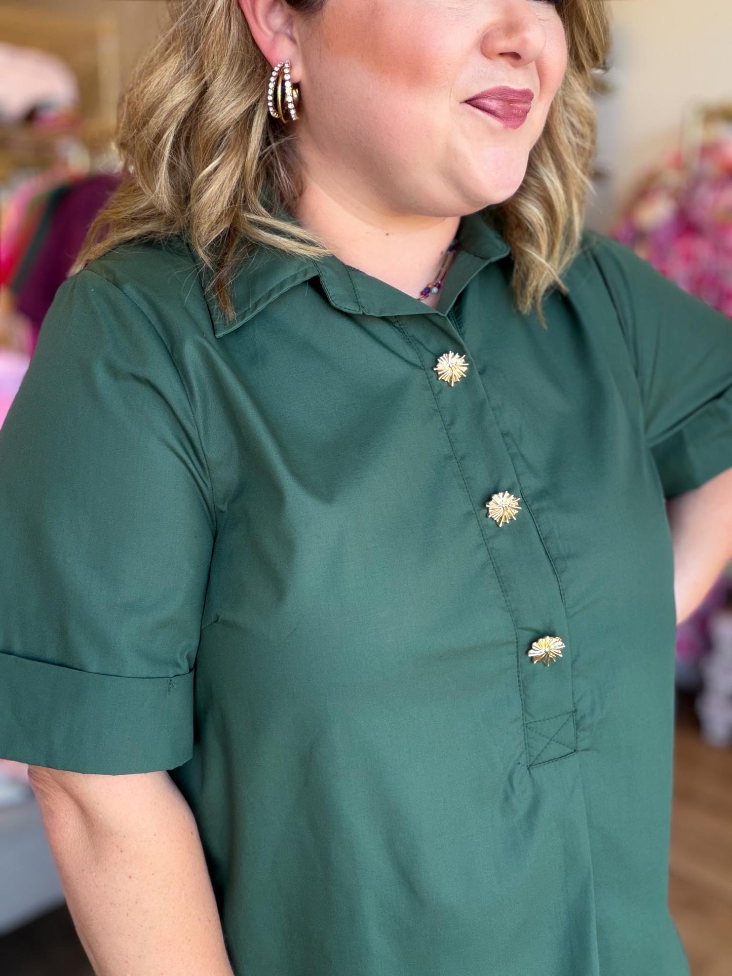 Très Belle Curvy Army Green Blouse
