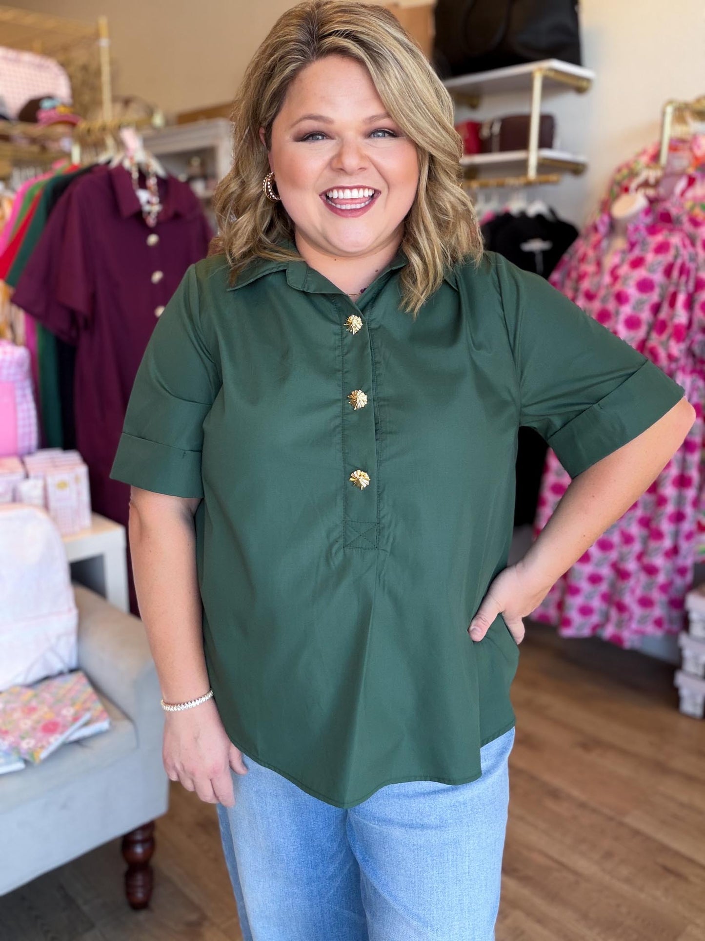 Très Belle Curvy Army Green Blouse