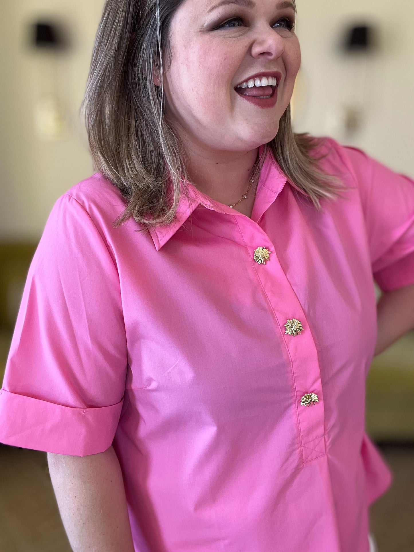 Très Belle Curvy Pink Blouse