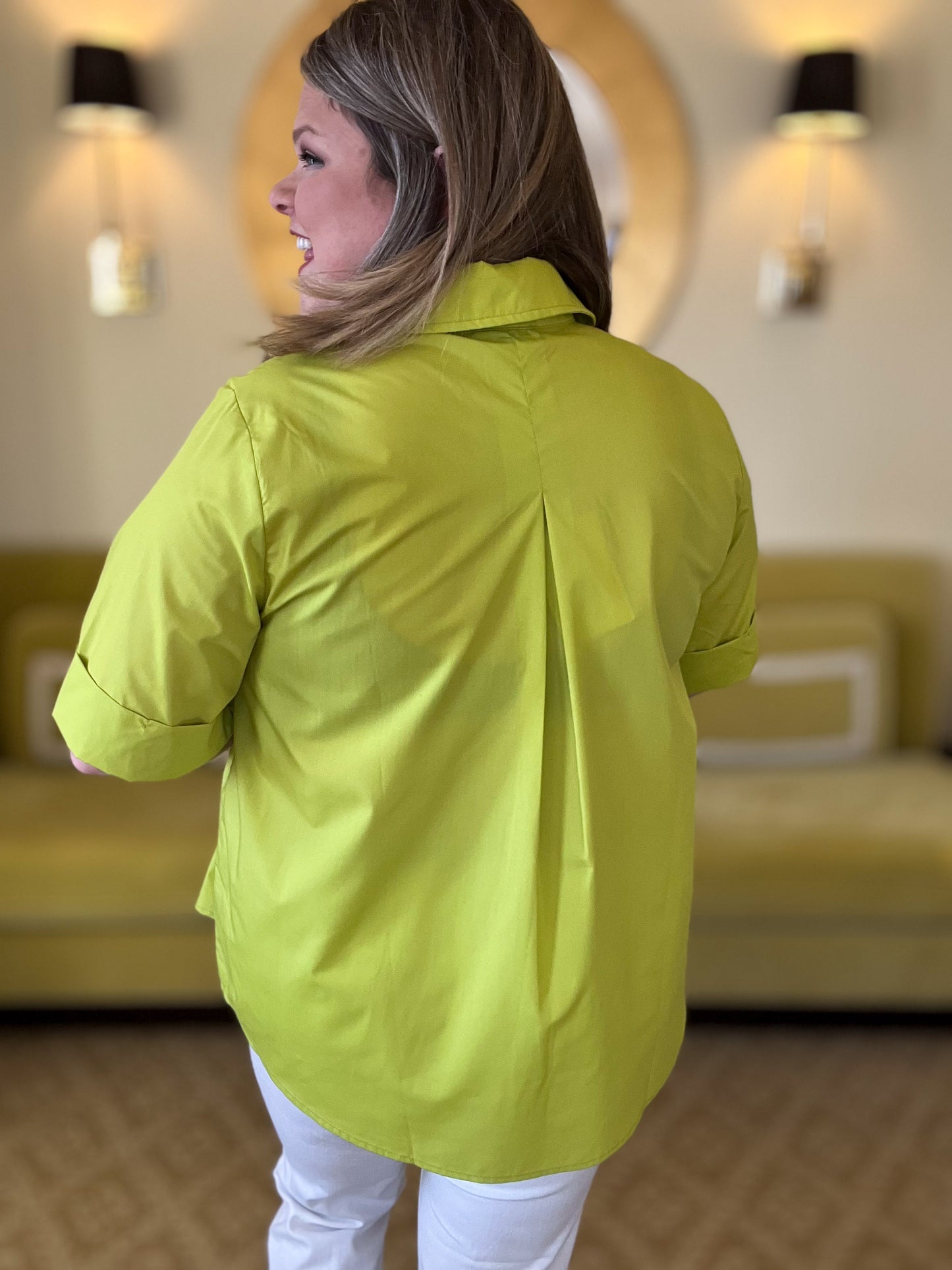 Très Belle Curvy Chartreuse Blouse