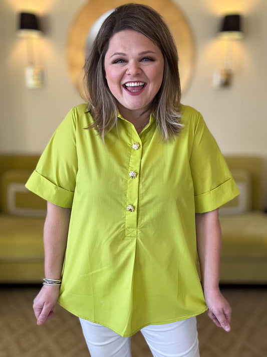 Très Belle Curvy Chartreuse Blouse