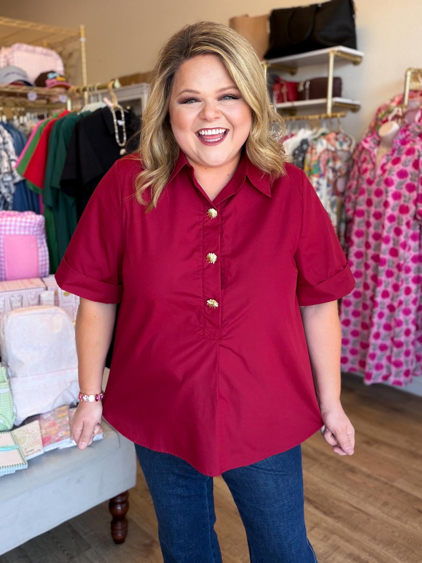 Très Belle Curvy Crimson Blouse