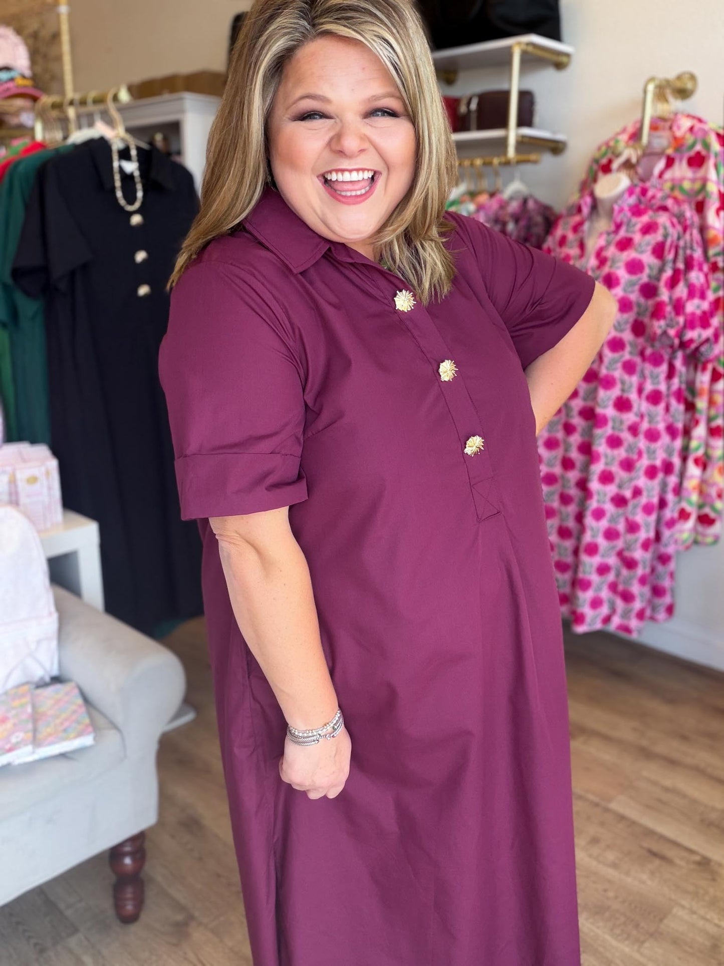 Tres Chic Curvy Wine Midi Dress