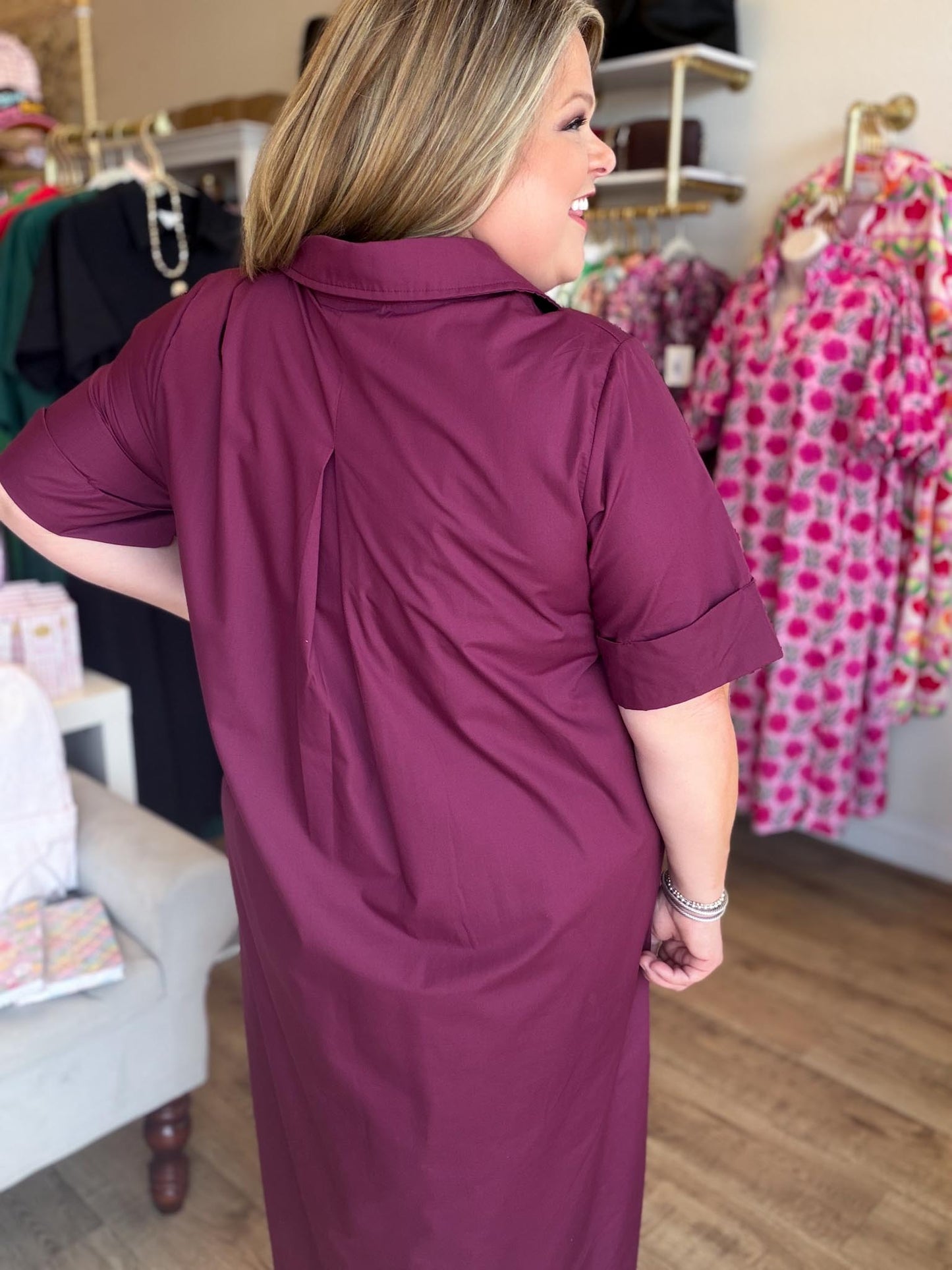 Tres Chic Curvy Wine Midi Dress