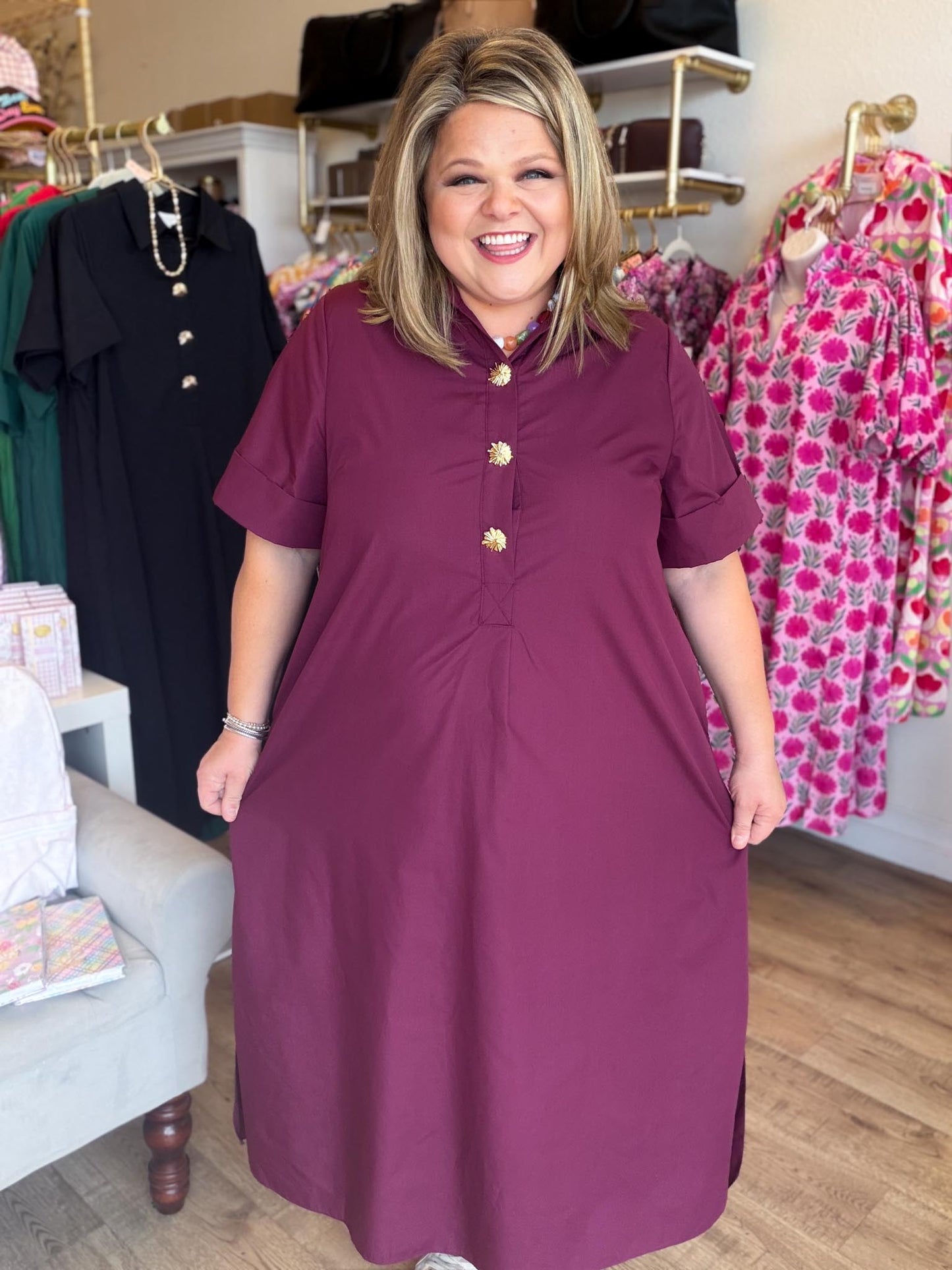 Tres Chic Curvy Wine Midi Dress